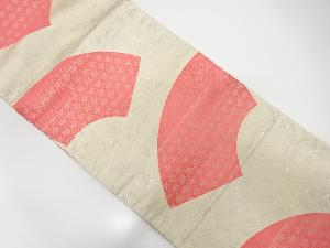 アンティーク　地紙に流水・草花・古典柄模様織出し袋帯（着用可）